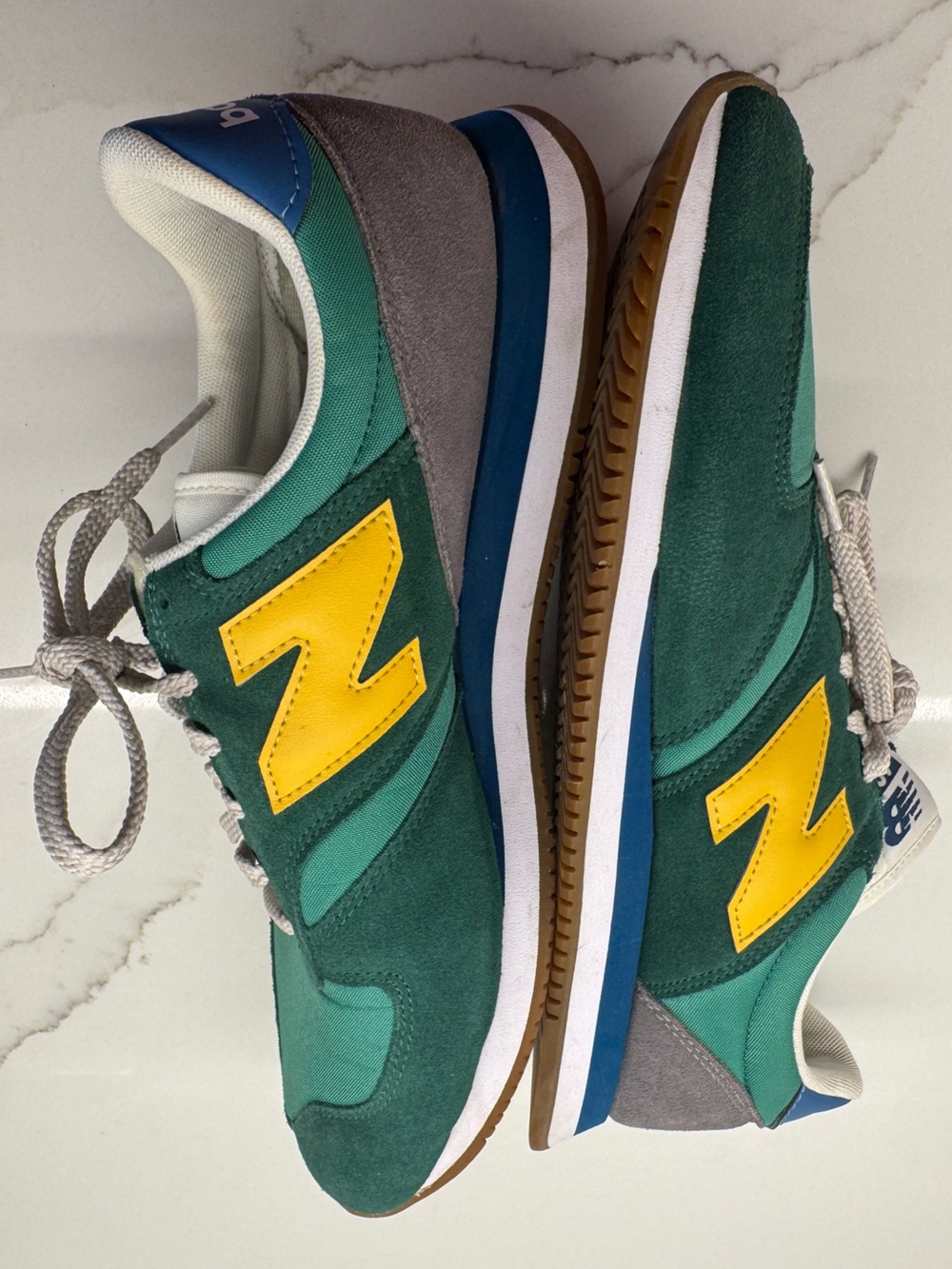 New Balance Men’s Green and Teal Suede Sneakers with Yellow Logo